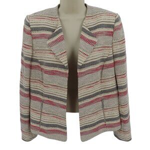 Tahari Arthur S Levine Womens 16 Beige Black Red Striped Tweed Open Front Blazer